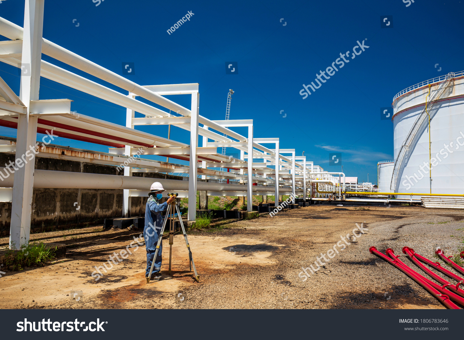 Stock Photo Male Worker Survey Camera Inspection Visual Pipeline Oil And Gas Steam Pipeline Industry 1806783646